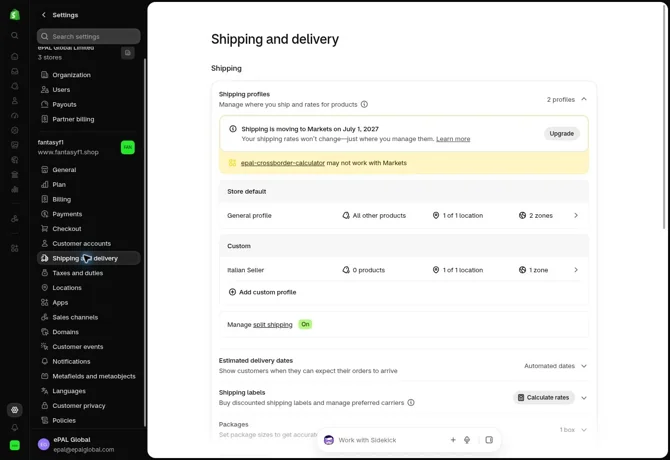 Shopify shipping profiles remain part of the storefront checks. Review any compatibility notice shown for your store.
